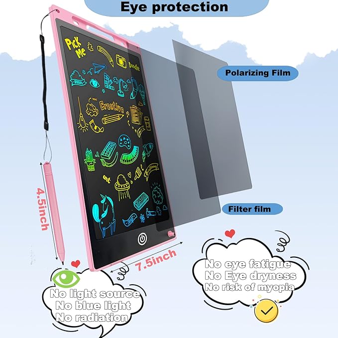 LCD Writing Tablet 2 Packs Toddler Toys, 12 Inch Doodle Board Drawing Pad Gifts for Kids Games, Erasable Colorful Drawing Board Toy Christmas Birthday Gift for 2 3 4 5 6 7 Years Old, Pink Black