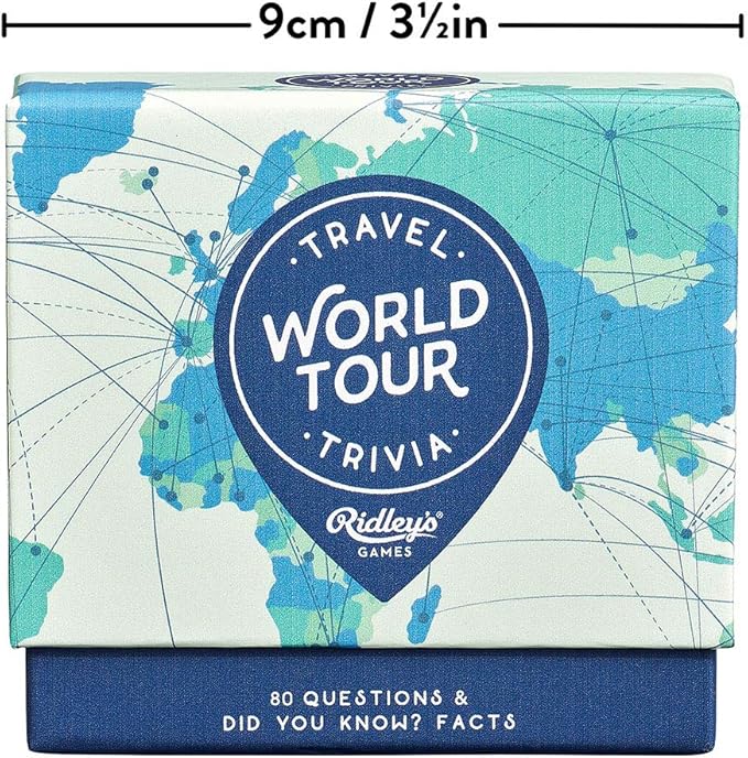 Ridley's World Tour Travel Trivia Card Game – Trivia Game for Adults and Kids – 2+ Players – Includes 80 Questions and Bonus Facts – Fun Quiz Cards, Makes a Great Gift, 1 ea