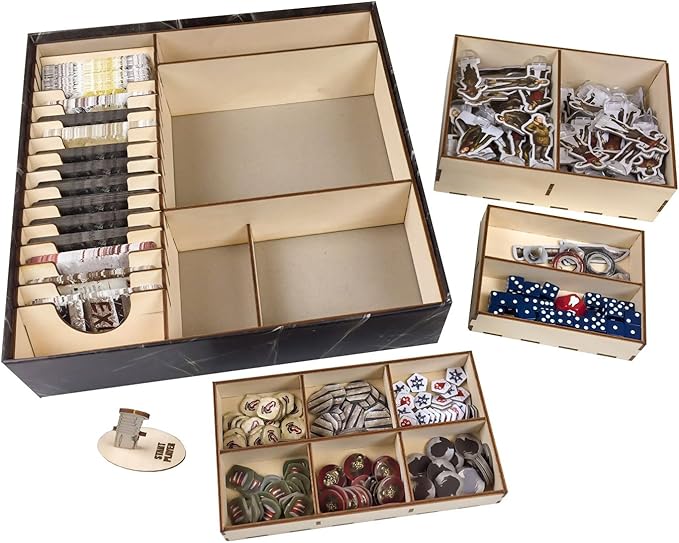 The Broken Token Board Game Organizer - Dead of Winter Compatible Wood Storage Box with Multiple Trays and Dividers