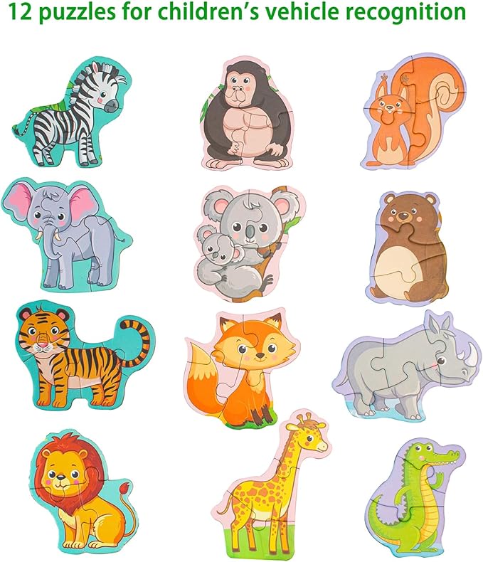 Magnetic Puzzles for Toddlers 1-3, Travel Puzzles for Kids Ages 3-5, Animal Activities Toy Wooden Jigsaw Puzzles Book for Boys & Girls 2-4, Learning Magnet Gift for Road Trip (Animal)