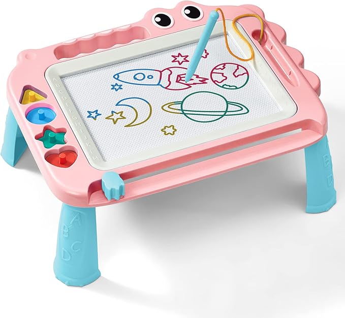 SGILE Toys for Kids, Magnetic Drawing Board for Early Learning, Color Erasable Doodle Writing Pad Gift for Baby Girls Boys, Painting Sketch Pad with Four Stamps for 3 4 5 Year Old Toddlers, Pink