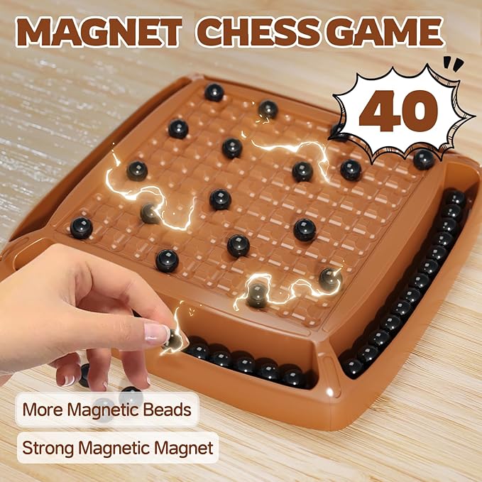 Magnet Game, Magnetic Game Chess, Board Games for Kids 6-8-12, Magnet Chess Kid Games, Family Board Games for Kids and Adults, Magnetic Game with 40 Pieces, Fun Birthday Gifts for Kid (Brown)