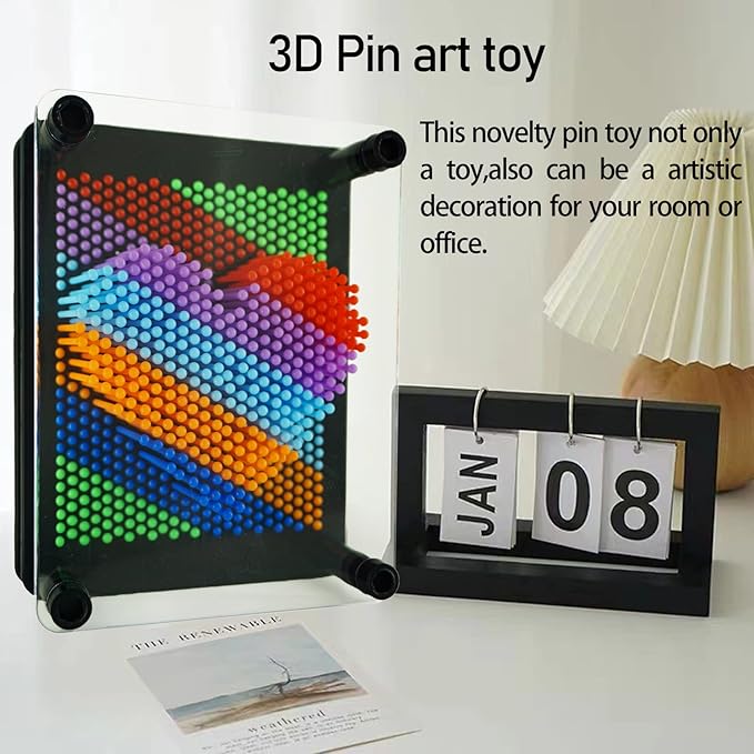 3D Pin Art Sensory Toy Size 5x3.7 Inches Needles Pin Impression Toy Intellectual Fun Rainbow Toys, Rainbow