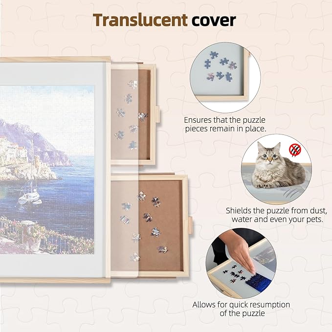 ALL4JIG 2000 Pieces Rotating Puzzle Board with 4 Drawers & Lazy Susan, 40.1" × 28.5" Wooden Jigsaw Puzzle Table with Cover, Portable Puzzle Board