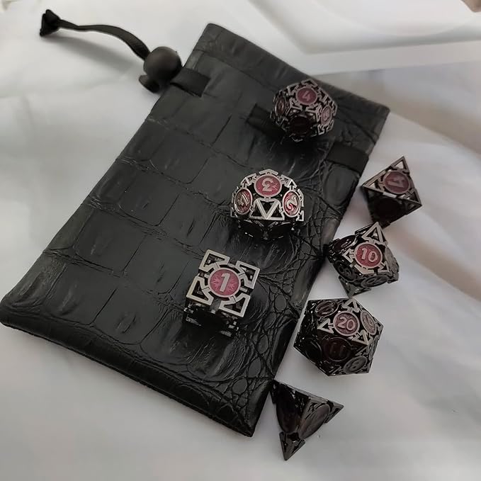Metal DND Dice Set - Dungeons & Dragons Dice 7 Piece D&D Dice Set Role Playing Game RPG Polyhedron Dice Set D20MTG Warhammer Math Teaching Dice Accessories Gift - Black and Red