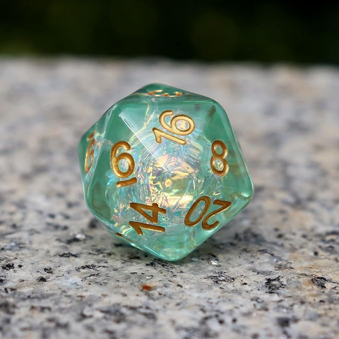 Haxtec Light Green DND Dice Set 7PCS Filled Resin Polyhedral D&D Dice W/Iridescent Mylar Inclusion for Roleplaying Games Dungeons and Dragons Gift