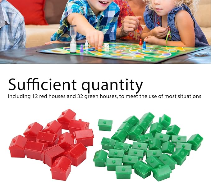 Dilwe Hotel Game Replacement Pieces, 12 red Houses and 32 Green Houses, Game Plastic Hotels Houses Game Piece Supplement Accessories