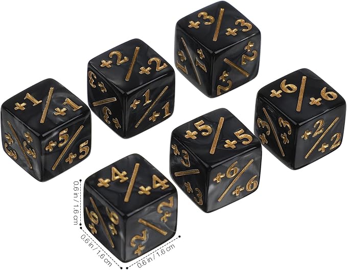 24Pcs 1/+1 Token Dice Counter, 0.63in D6 Plus and Minus Dice Set, Acrylic Board Game Accessory, Compatible with M-TG, CCG, Card Games, Black