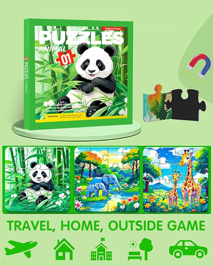 Magnetic Puzzles for Toddlers, Animal Forest Travel Puzzles Games for Kids Ages 3-5, Car Activities Toy for Boys Girls, Children Learning Magnet Gift for Road Trip (Forest)