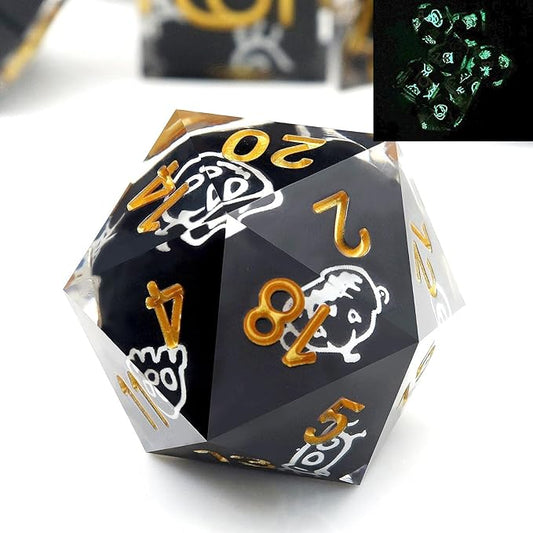 Haxtec Sticker Sharp Edge Dice Halloween Dice Resin DND Dice Set 7PCS Glow in The Dark Polyhedral D&D Dice for Dungeons and Dragons