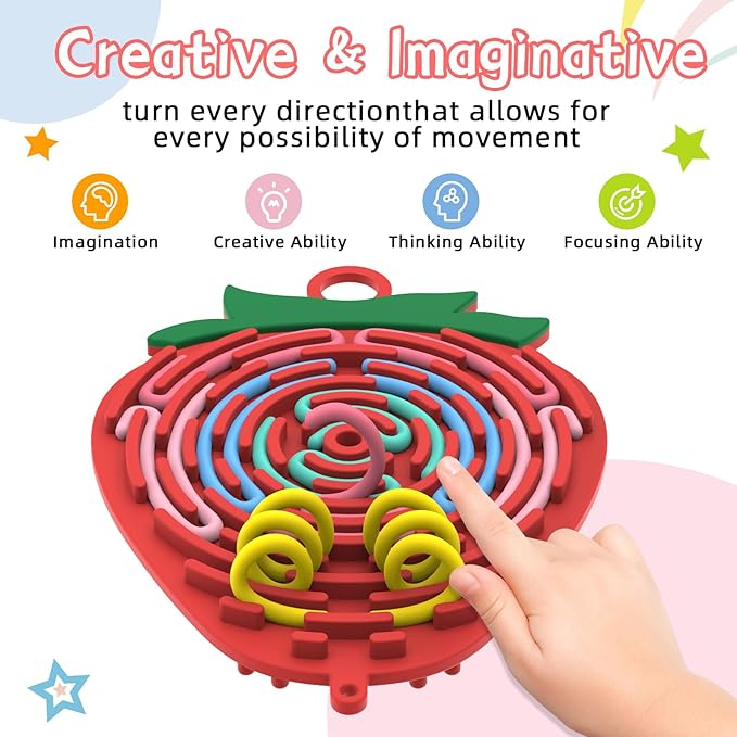 Silicone Sensory Activity Board,Double-Sided Busy Board for Fine Motor Skill,Fidget Toy for Calming, Stress, Anxiety, ADHD , Autism , Silent, No Mess , Kids 3+ & Adults(Strawberry,Red)