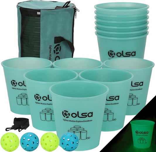 Olsa Giant Yard Pong Set, Toss Family Games for Beach Camping Lawn Backyard Party, Indoor Outdoor Party Games for Adults and Family(Green Glow in Dark)