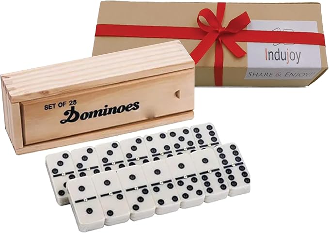 Dominoes Set for Adults, Double Six, Double 6 Professional Domino Tiles with Wooden Box, 28 pcs Domino Set 28 Tiles with Natural Wooden Case - Gift Ready Boxed