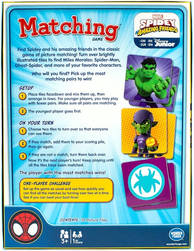 Wonder Forge Marvel Spidey and His Amazing Friends Matching Game - Memory Game for Kids Ages 3+ - Educational Fun for Toddler Boys and Girls