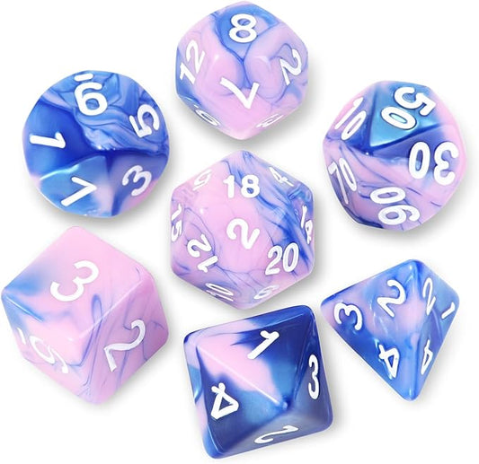 DND Polyhedral Dice Set with a Black Dice Bag for D&D RPG MTG Role Playing Table Games RPG Polyhedral Dice for Dungeon and Dragons Playing Games 7-Die Set (Pink&Blue Dice)