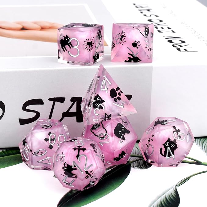 Haxtec DND Dice Set Sharp Edge Resin Dice with Case, Flower D and D Dice, Polyhedral Dice for Dungeons and Dragons TTRPGs DND Gift