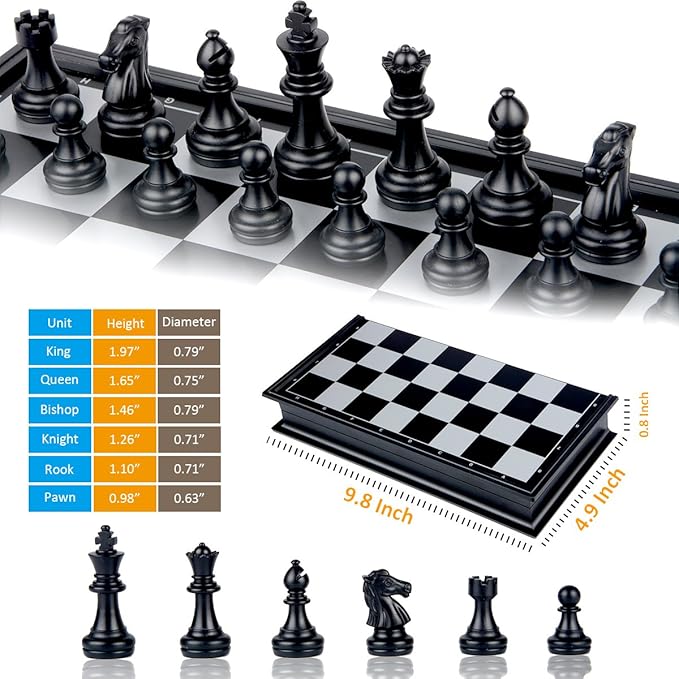 Hoshin Chess/Checkers/Backgammon 3 in 1 Set, Portable Folding Travel Magnetic Chess Board for Kids, 9.8 x 9.8 x 0.8 Inch