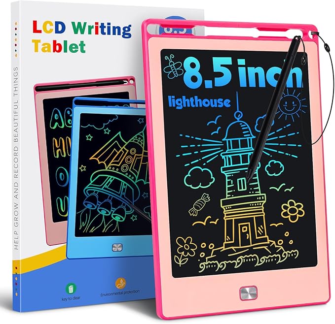 8.5 Inch LCD Writing Tablet for Kids, Reusable Doodle Drawing Board, Colorful Drawing Pad for Toddlers Educational Toys for Boys Girls Travel Essentials Game Toys for 3 4 5 6 Years Old Pink