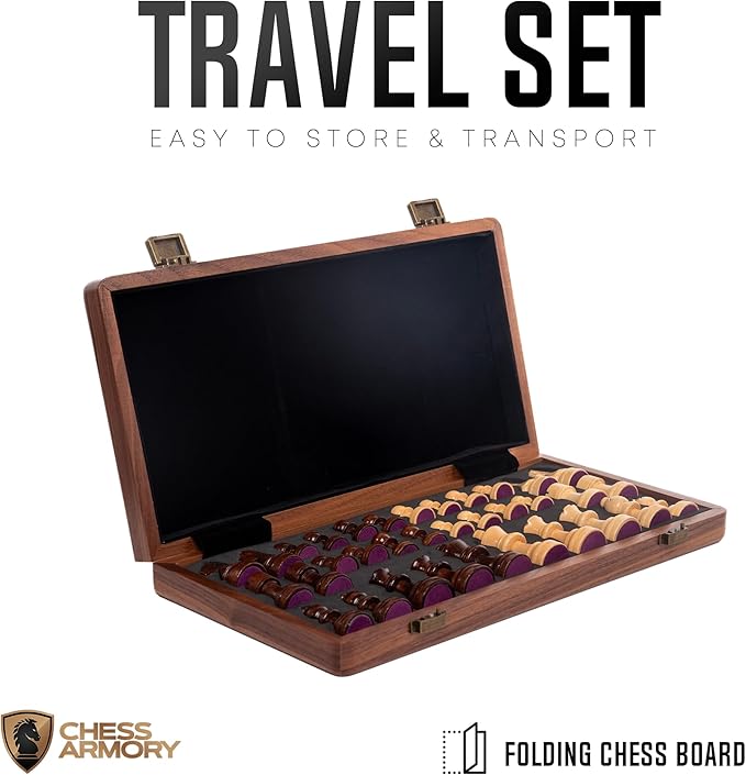 Chess Armory Wooden Chess Set 15 Inch - Premium Walnut Wood Handcrafted Game Board for Adults and Kids with Extra Queen Pieces and Storage Box - Ideal for Home and Travel - Non-Magnetic