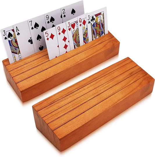 Card Deck Stand Set of 2 Playing Cards Holder for Kids Elder Wood Racks Tray for Organizing on Game Bridge Adults Canasta Uno Skipbo 5 Crowns(orange)