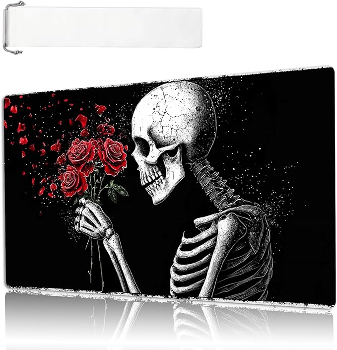 MTG Playmat Size 23.6x13.8in with Storage Bags Portable Playmat TCG and Board Game Mat for Cards Rubber Base Slip-Resistant Mousepad Desk Mat (Skeleton Rose,No with Zone)