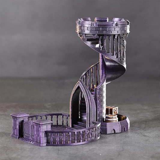 AUSPDICE Dice Tower Castle Retro DND Dice Rolling Tower and Tray for Dungeons and Dragons RPG Tabletop Games (Metallic Purple Color)