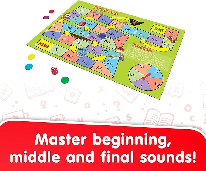Junior Learning Phonics Board Games Set, 6 Counters, Ages 4-5, Language Skills, Pre K-K, Medium