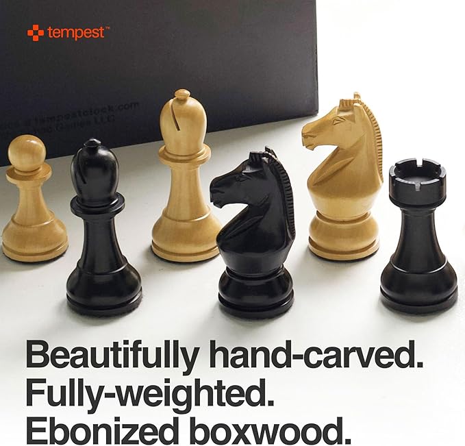 TEMPEST London 2013 Ultimate Chess Ensemble :: Wooden Chess Set + Hardwood Portable Chess Board + Weatherproof Carry-All Bag + Lacquer Storage Box + Scorebook + Tempest Deluxe Chess Clock/Dock