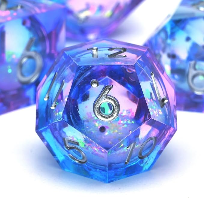 Liquid Core Quicksand Resin DND Dice, Sharp Edge Dungeons and Dragons Polyhedron Game Dice Set for Role Playing Games RPG Explorer Magic, Holiday Birthday Gifts Party Favors