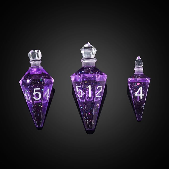 7PCS Potion DND Dice Set,Transparent Sharp Edge Die Set D&D RPG Polyhedral Die,for Dungeons & Dragons, Pathfinder, and TTRPG Roleplaying Games.(Purple)