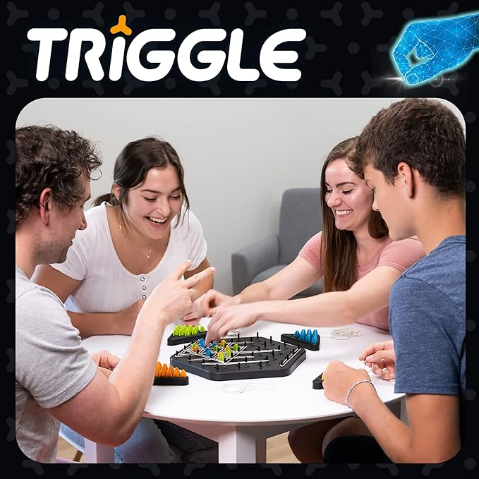 Fat Brain Toys Triggle - Stretch Four to Score [Fun Family Brainteaser Strategy Game for Kids, Teens, & Adults] Rubber Band Triangle Game