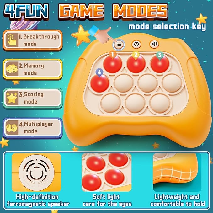 Quick Push Game，Pop Game Fidget Toys, Fast Push Bubble Game, Handheld Puzzle Game Sensory Toys ，Light Up Push Pop Game for Kids 3-12 Girls and Boys Teens Adults Decompression (Orange