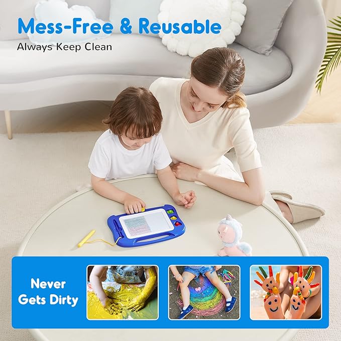 SGILE Magnetic Drawing Board for Kids, Colorful Erasable Doodle Board with Magnet Pen, Painting Sketch Pad with Three Stamps, Travel Toy, Birthday Gift, Educational Learning Toy for Toddlers, Blue