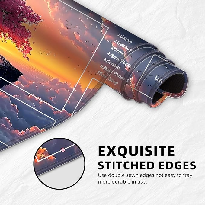 for MTG Playmat with Zones Storage Bag,for TCG Playmat and Playing Card Mat for Magic Board Games, Cherry Tree Non Slip Stitched Edges Game Mat, Rollable Foldable Card Playmats