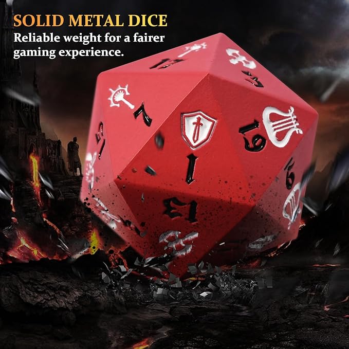7PCS Metal Dice Set for Dungeons and Dragons,Class Icons Dice,Role Playing Board Games Accessories (Red)