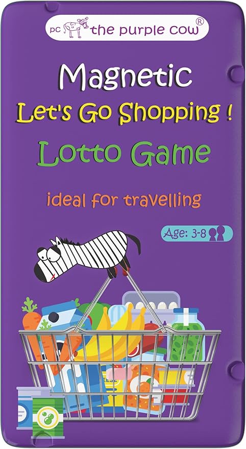 The Purple Cow- Let's Go Shopping Game- Magnetic Travel Game. Great for Travel and on-The-go. Lotto Game for Boys and Girl Ages 3+. Learning Activity.