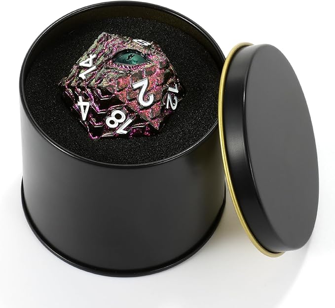 Dragon Eye Scale DND Metal Dice,33mm 20 Sided Giant D20, Large Polyhedral Dice, D&D Metal Dice Set for Dungeons and Dragons, RPG, MTG & Tabletop Games(Glitter Purple with Green Eye)