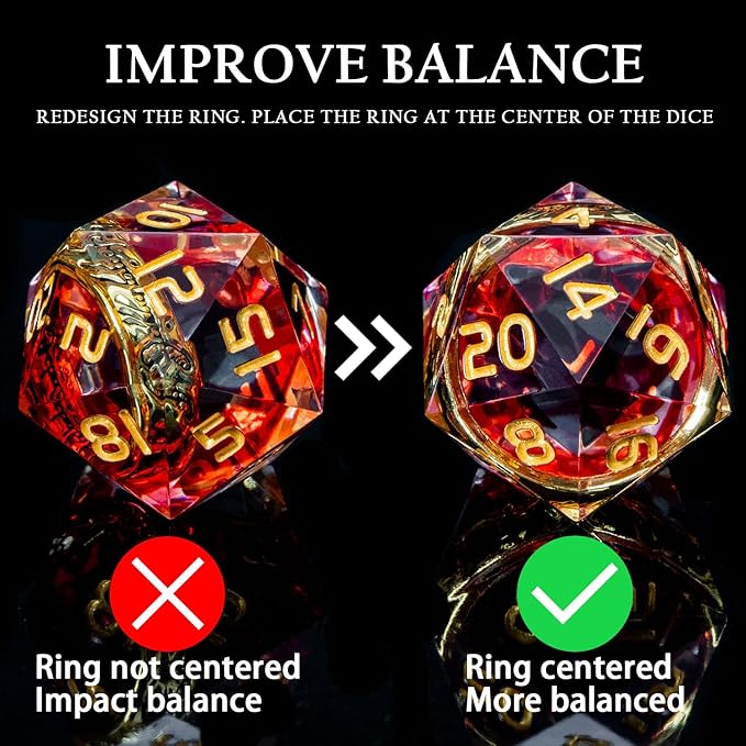 Magic Golden Ring DND Dice Set Sharp Edge Red Resin Dice with Box, for use with RPG D&D Tabletop Games Lord D and D Polyhedral Dice Set
