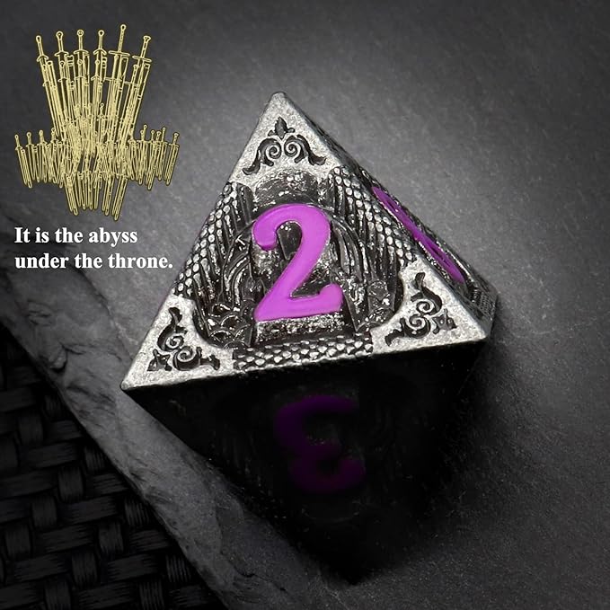 Haxtec Metal DND Dice Set Black Purple Dragon Pattern D&D Dice Set with Leather Dice Bag Metal Polyhedral Dice for Dungeons and Dragons TTRPG Gifts