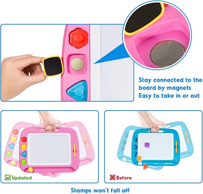 SGILE Large Magnetic Drawing Board - 4 Colors 16×13in Writing Painting Doodle Pad with 4 Stamps for Toddlers, Learning Educational Toy Etch Sketch Gift for 36+ Month Kids Girls Boys, Pink