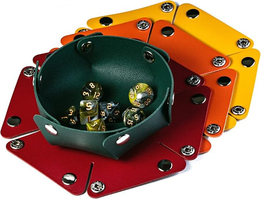 4 Pieces Small Dice Case & Dice Storage Box PU Leather Folding Round Dice Holder for Store Polyhedral Dice Set, Integrated Felt Dice Tray for Board Games