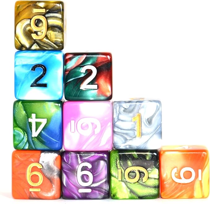 SmartDealsPro 10-Pack D4 D6 D8 D10 D12 Multi Colored Polyhedral Dice for for Dungeons and Dragons DND RPG MTG Table Games (Double Color, D6)