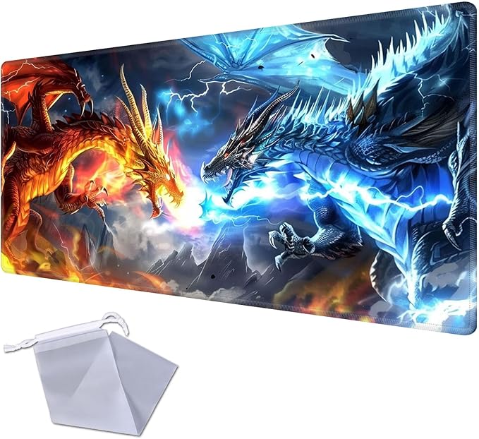 for MTG Playmat Trading Card Games, Non-Slip Rubber Smooth Surface with Stitched Edges, Durable Desk Pad for Card Games, Playmat Anime Playmat, Dragons Gather for Twin Dragon Battle
