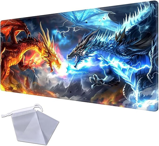 for MTG Playmat Trading Card Games, Non-Slip Rubber Smooth Surface with Stitched Edges, Durable Desk Pad for Card Games, Playmat Anime Playmat, Dragons Gather for Twin Dragon Battle