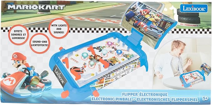 Lexibook Nintendo Mario Kart Table Electronic Pinball, Action and Reflex Game for Children and familiy, LCD Screen, Light and Sound Effects, Blue / red, JG610NI