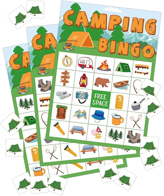 Camping Bingo Game Outdoor Indoor Activities Hike Field Trip Supplies Party Favors Card Games for Adults 24 Players Family Fun