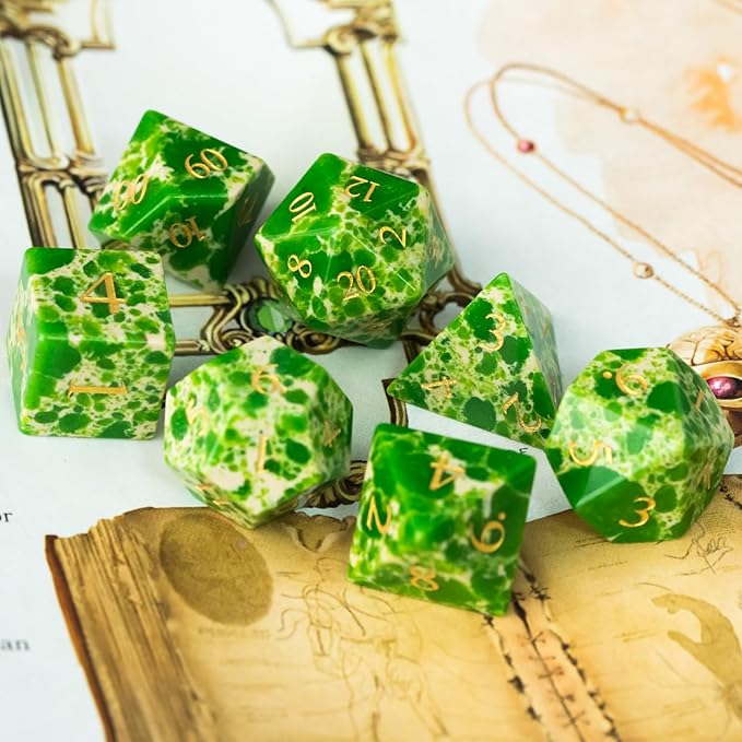 UDIXI Green with White Gemstone Dice Set D&D 7PCS Stone DND Dice Polyhedral Dice Set for Dungeons and Dragons Role Playing Games Tabletop Games