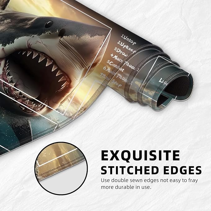 for MTG Playmat with Zones Storage Bag,for TCG Playmat and Playing Card Mat for Magic Board Games, Shark Non Slip Stitched Edges Game Mat, Rollable Foldable Card Playmats