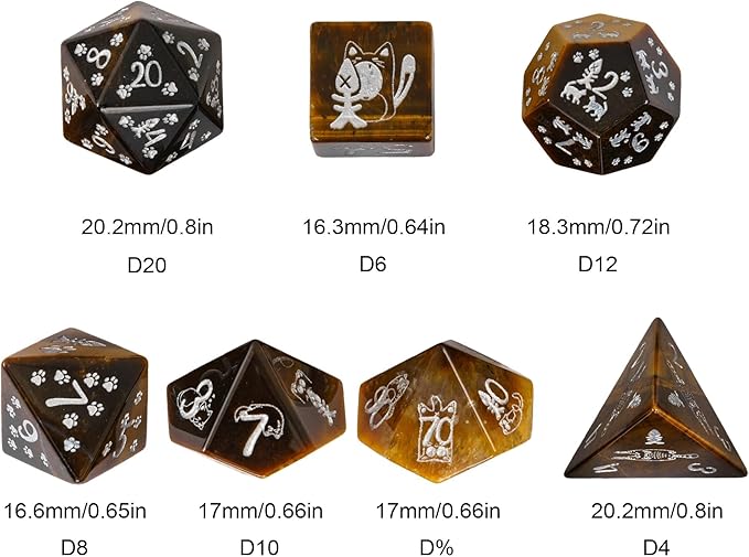 UDIXI Gemstone Dice Set D&D Tiger's Eye Stone Dice with Gift Case for Dungeons and Dragons Tabletop Game