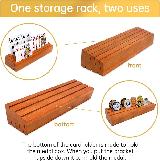 Card Deck Stand Set of 2 Playing Holder for Kids Elder Wood Racks Tray for Organizing on Game Bridge Holders Adults Uno Five Crowns Canasta(Upgrade Orange)